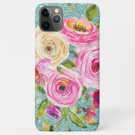 Waterverf Rozen in Roze en Cream Aqua Glitter Case-Mate iPhone Case
