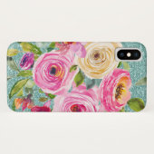 Waterverf Rozen in Roze en Cream Aqua Glitter Case-Mate iPhone Case (Achterkant (horizontaal))