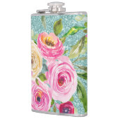 Waterverf Rozen in Roze en Cream Aqua Glitter Heupfles (Links)