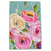 Waterverf Rozen in Roze en Cream Aqua Glitter Medium Cadeauzakje (Voorkant)