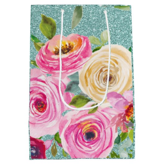 Waterverf Rozen in Roze en Cream Aqua Glitter Medium Cadeauzakje (Achterkant)