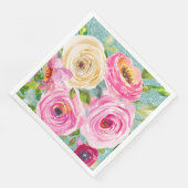 Waterverf Rozen in Roze en Cream Aqua Glitter Servet (Hoek)