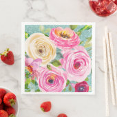 Waterverf Rozen in Roze en Cream Aqua Glitter Servet (Insitu)