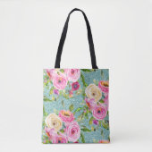 Waterverf Rozen in Roze en Cream Aqua Glitter Tote Bag (Voorkant)