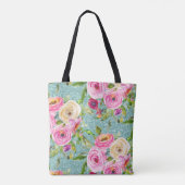 Waterverf Rozen in Roze en Cream Aqua Glitter Tote Bag (Achterkant)