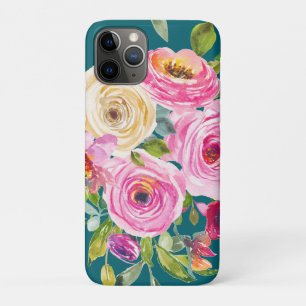 Waterverf Rozen in Roze en Cream op Blauwgroen Case-Mate iPhone Case