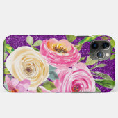 Waterverf Rozen in Roze en Cream Paarse Glitter Case-Mate iPhone Case (Achterkant (horizontaal))