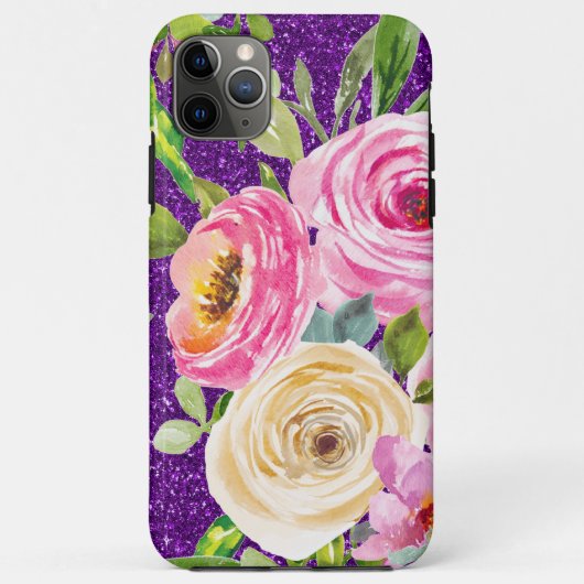 Waterverf Rozen in Roze en Cream Paarse Glitter Case-Mate iPhone Case (Achterkant)
