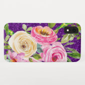Waterverf Rozen in Roze en Cream Paarse Glitter Case-Mate iPhone Case (Achterkant (horizontaal))