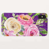 Waterverf Rozen in Roze en Cream Paarse Glitter Case-Mate iPhone Case (Achterkant (horizontaal))