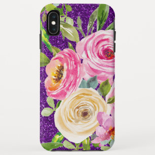 Waterverf Rozen in Roze en Cream Paarse Glitter Case-Mate iPhone Case