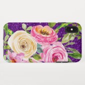 Waterverf Rozen in Roze en Cream Paarse Glitter Case-Mate iPhone Case (Achterkant (horizontaal))