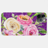 Waterverf Rozen in Roze en Cream Paarse Glitter Case-Mate iPhone Case (Achterkant (horizontaal))
