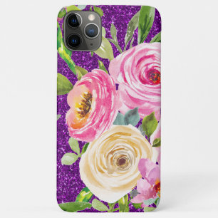 Waterverf Rozen in Roze en Cream Paarse Glitter Case-Mate iPhone Case
