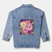 Waterverf Rozen in Roze en Cream Paarse Glitter Denim Jacket (Achterkant)