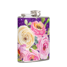 Waterverf Rozen in Roze en Cream Paarse Glitter