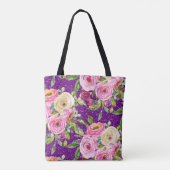 Waterverf Rozen in Roze en Cream Paarse Glitter Tote Bag (Achterkant)