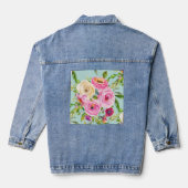 Waterverf Rozen in roze en crème op Aqua Denim Jacket (Achterkant)