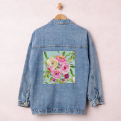 Waterverf Rozen in roze en crème op Aqua Denim Jacket (Hangar)
