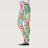 Waterverf Rozen in roze en crème op Aqua Glitter Leggings (Links)