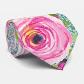 Waterverf Rozen in roze en crème op Aqua Glitter Stropdas (Opgerold)