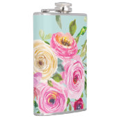 Waterverf Rozen in roze en crème op Aqua Heupfles (Rechts)