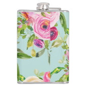 Waterverf Rozen in roze en crème op Aqua Heupfles (Achterkant)