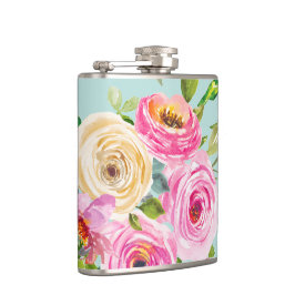 Waterverf Rozen in roze en crème op Aqua Heupfles