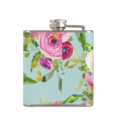 Waterverf Rozen in roze en crème op Aqua Heupfles (Achterkant)