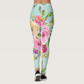 Waterverf Rozen in roze en crème op Aqua Leggings (Achterkant)