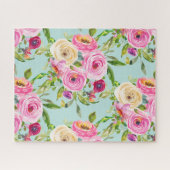 Waterverf Rozen in roze en crème op Aqua Legpuzzel (Horizontaal)