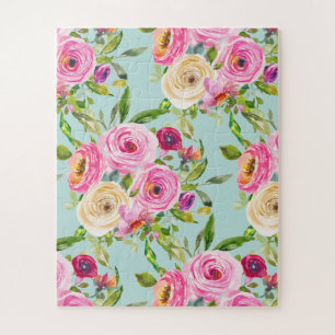 Waterverf Rozen in roze en crème op Aqua Legpuzzel