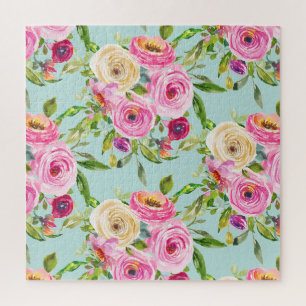 Waterverf Rozen in roze en crème op Aqua Legpuzzel