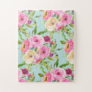 Waterverf Rozen in roze en crème op Aqua Legpuzzel