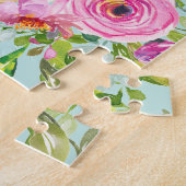 Waterverf Rozen in roze en crème op Aqua Legpuzzel (Zijkant)