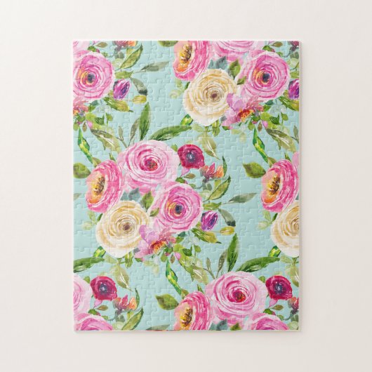 Waterverf Rozen in roze en crème op Aqua Legpuzzel (Verticaal)