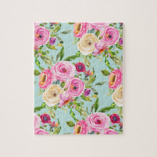 Waterverf Rozen in roze en crème op Aqua Legpuzzel