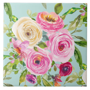 Waterverf Rozen in roze en crème op Aqua Tegeltje