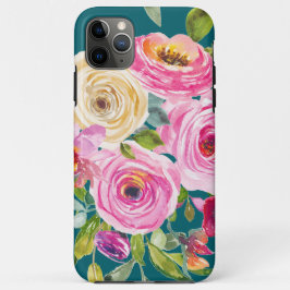Waterverf Rozen in roze en crème op Blauwgroen Case-Mate iPhone Case