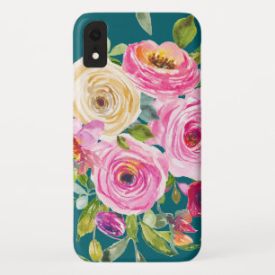Waterverf Rozen in roze en crème op Blauwgroen Case-Mate iPhone Case