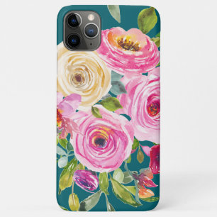 Waterverf Rozen in roze en crème op Blauwgroen Case-Mate iPhone Case