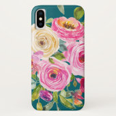 Waterverf Rozen in roze en crème op Blauwgroen Case-Mate iPhone Case (Achterkant)