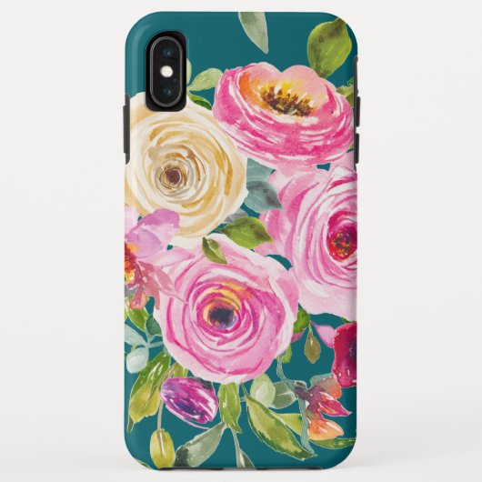 Waterverf Rozen in roze en crème op Blauwgroen Case-Mate iPhone Case (Achterkant)