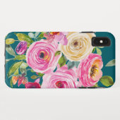 Waterverf Rozen in roze en crème op Blauwgroen Case-Mate iPhone Case (Achterkant (horizontaal))