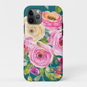 Waterverf Rozen in roze en crème op Blauwgroen Case-Mate iPhone Case