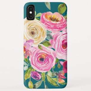 Waterverf Rozen in roze en crème op Blauwgroen Case-Mate iPhone Case