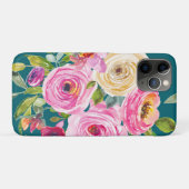 Waterverf Rozen in roze en crème op Blauwgroen Case-Mate iPhone Case (Achterkant (horizontaal))