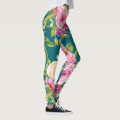 Waterverf Rozen in roze en crème op Blauwgroen Leggings (Rechts)