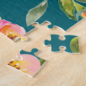 Waterverf Rozen in roze en crème op Blauwgroen Legpuzzel (Zijkant)