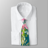 Waterverf Rozen in roze en crème op Blauwgroen Stropdas (Gebonden)